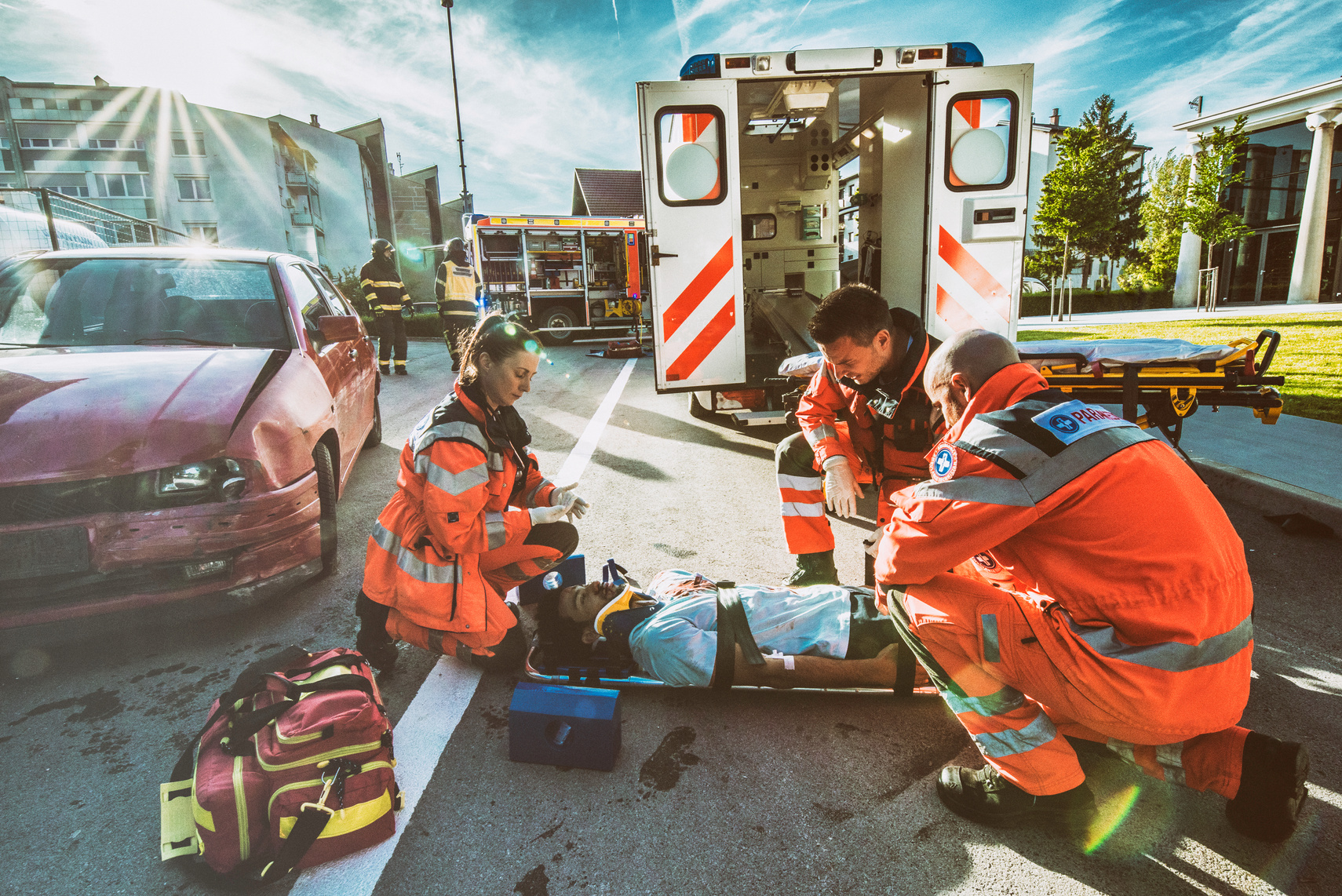 Paramedics providing first aid